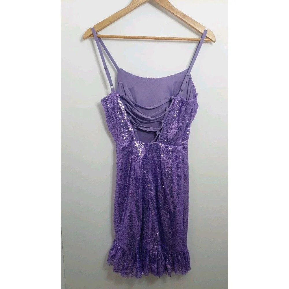 Pomuyoo Junior's Size XS Purple Sequin Dress Party Prom Wedding Homecoming